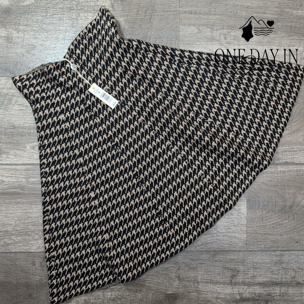 Max Studio Houndstooth Knit Flare Skirt Black Tan High Waist NWT $98 Size S